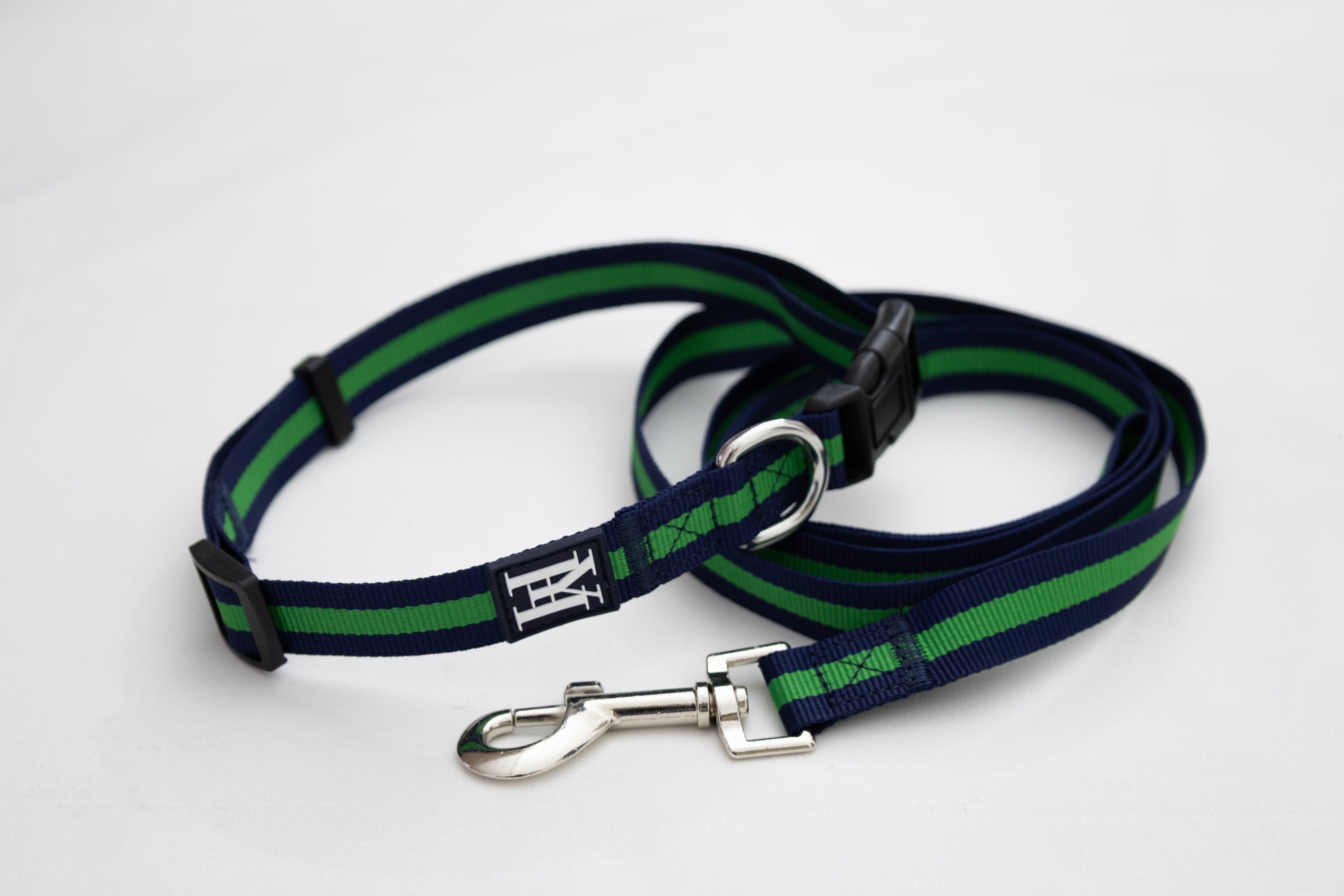 Collier et laisse Vert et Bleu marine