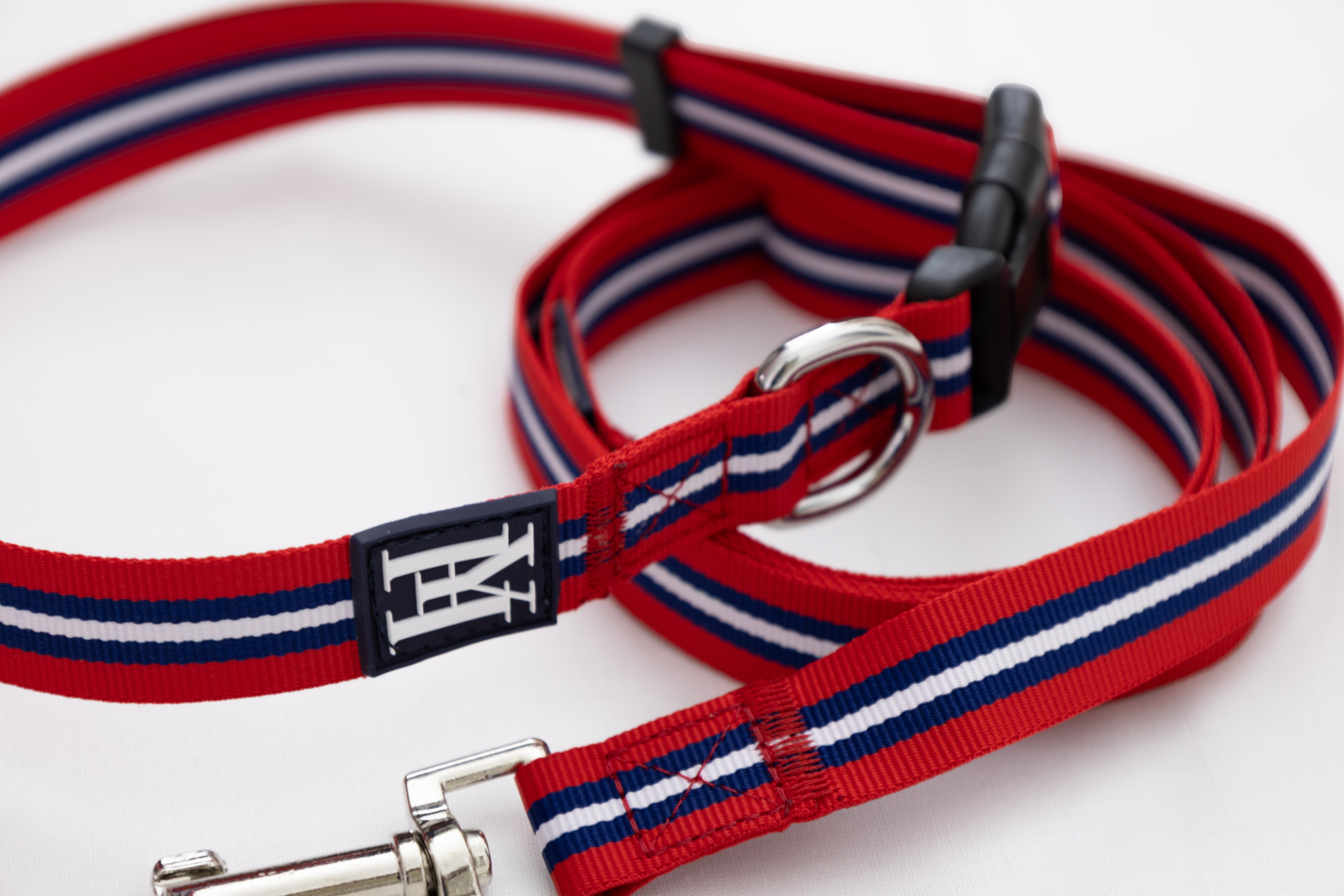 Collier et laisse rouge et marine