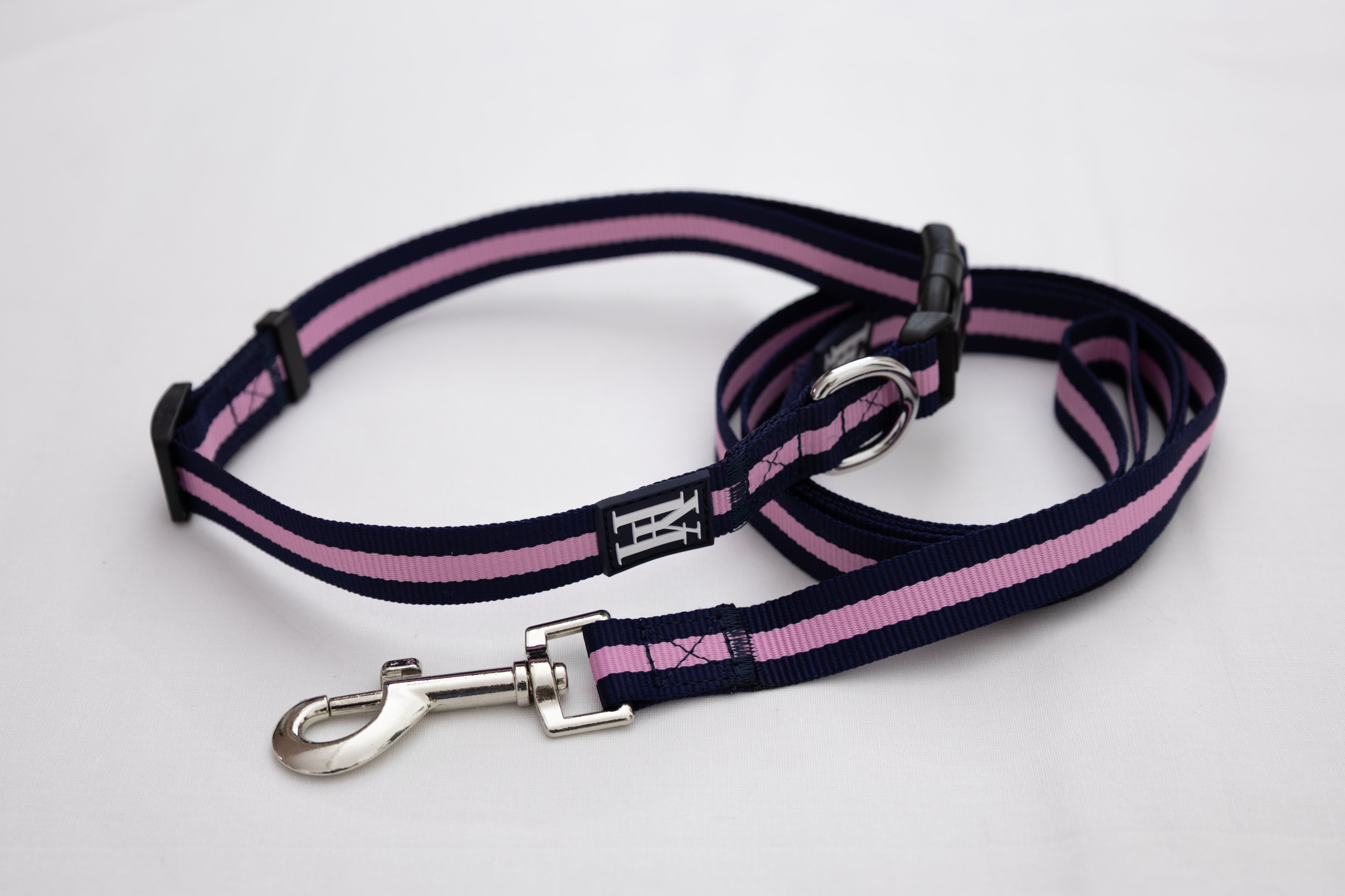 Collier et laisse Marine et rose