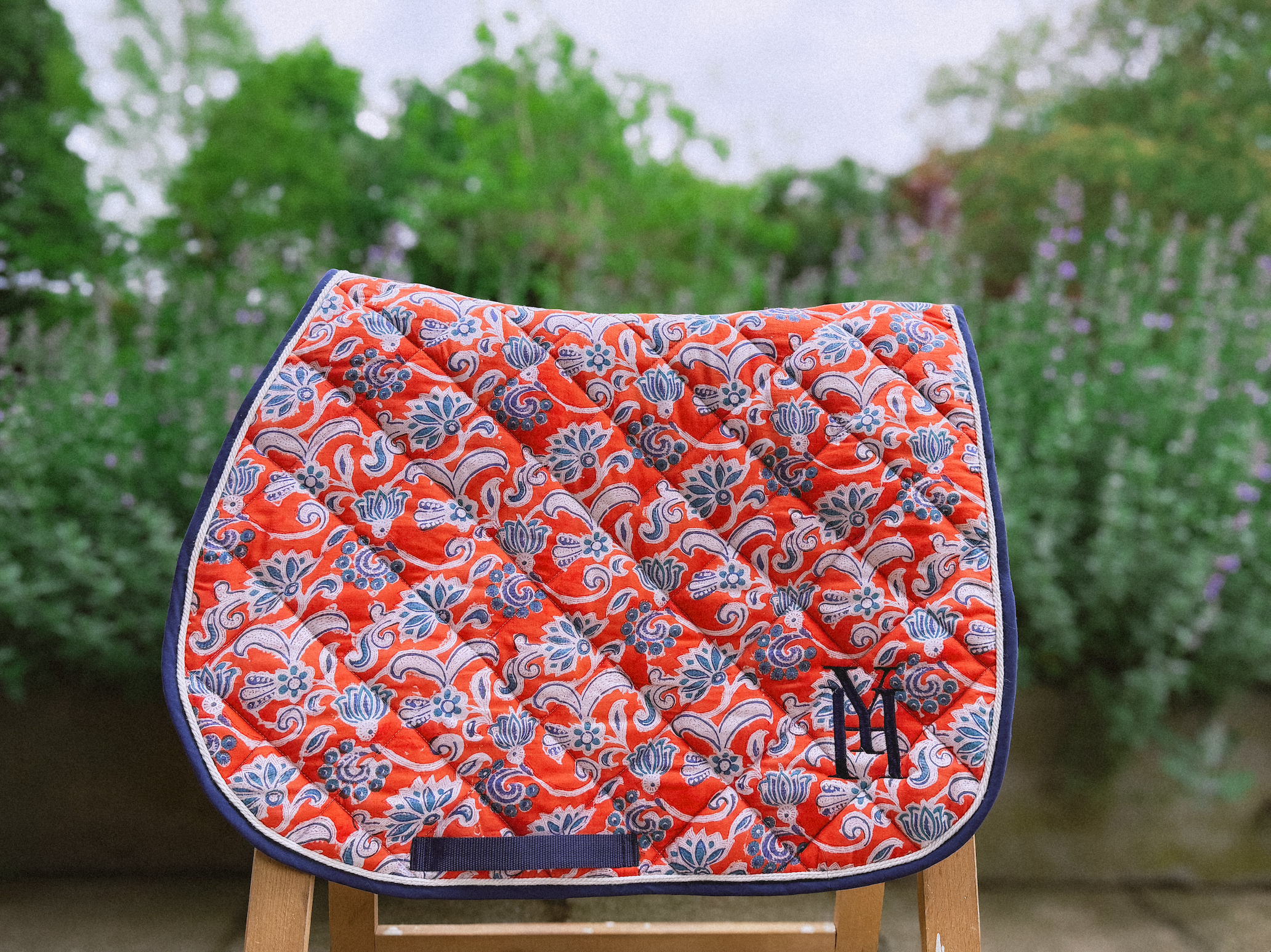 Orange and navy saddle pad 19