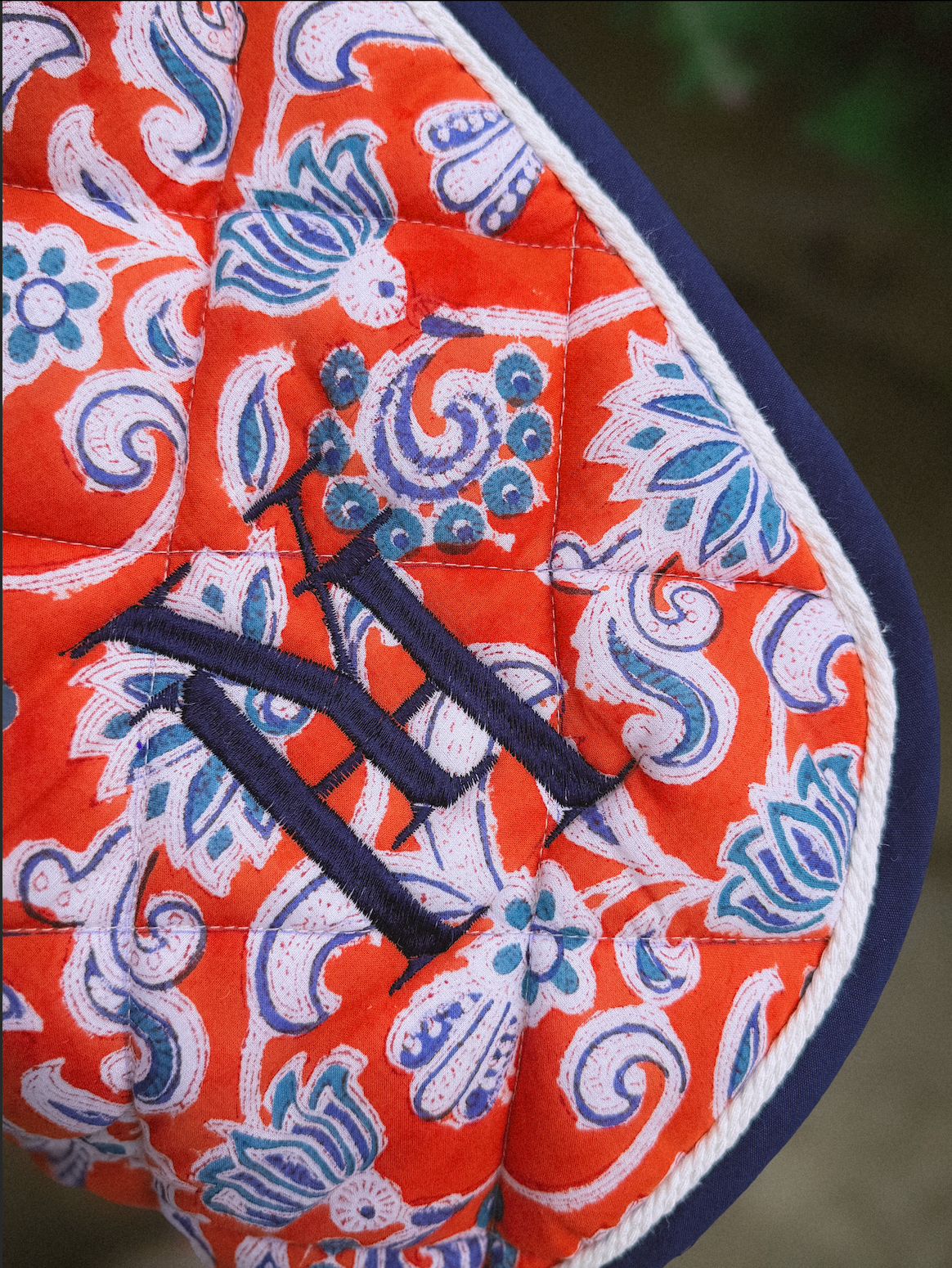 Orange and navy saddle pad 19