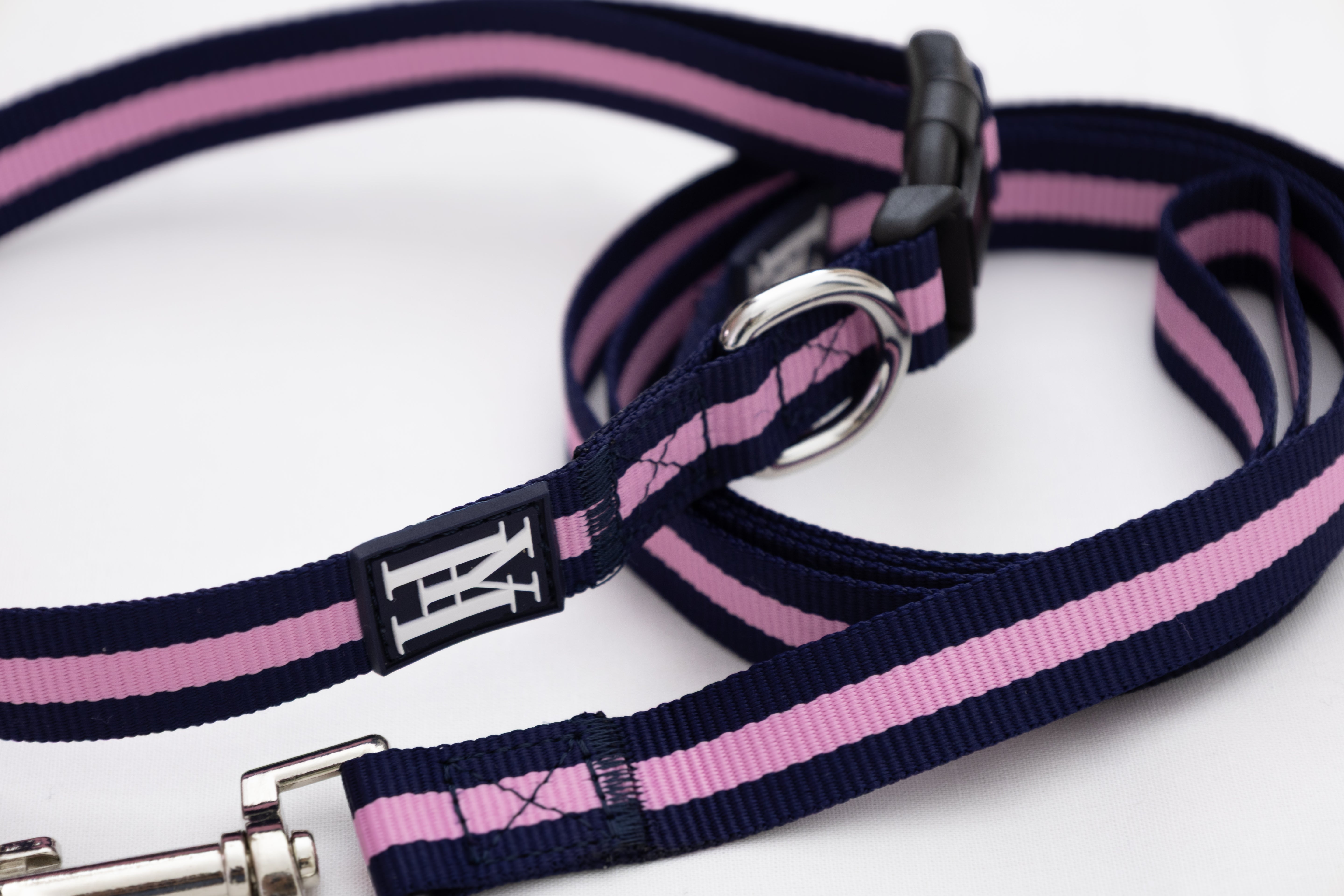 Collier et laisse Marine et rose