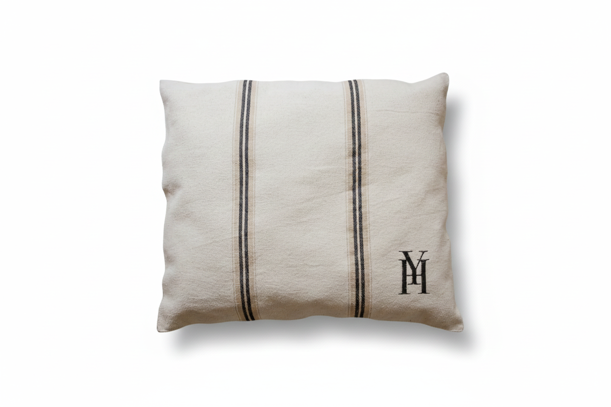 Beige striped dog bed 