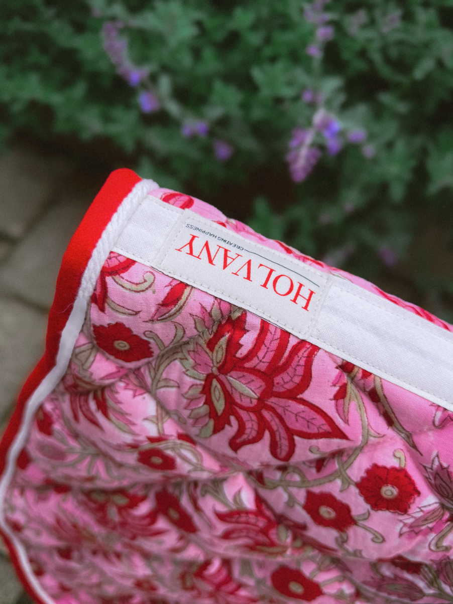 Tapis de selle fleurs rose et rouge 1
