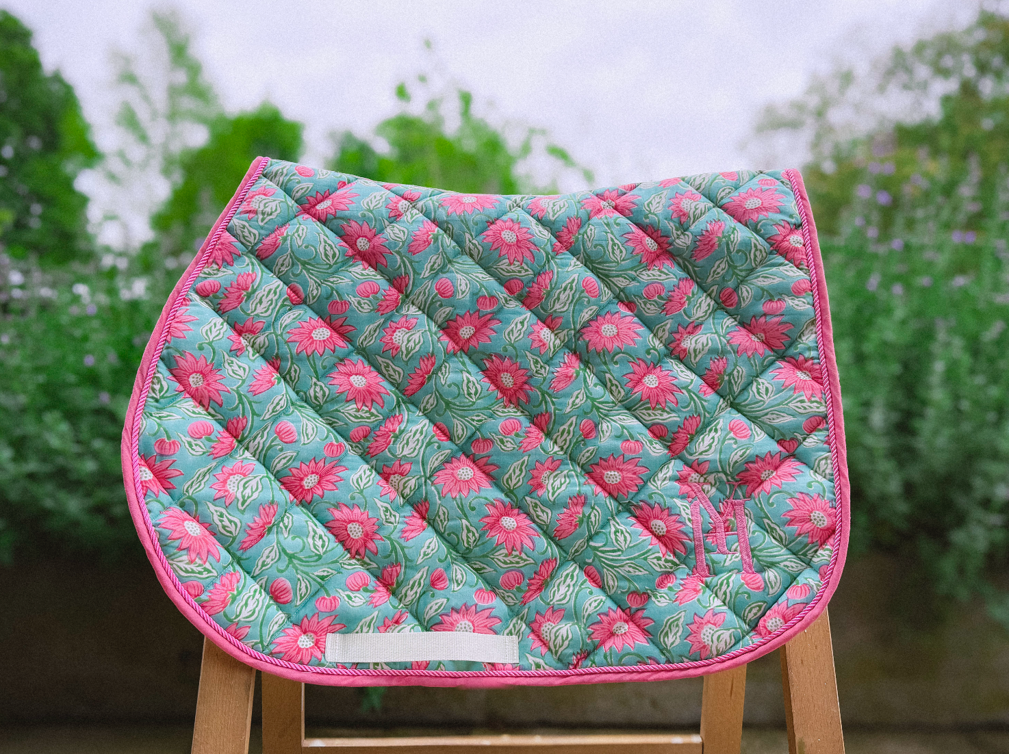 Pink and green saddle pad 17